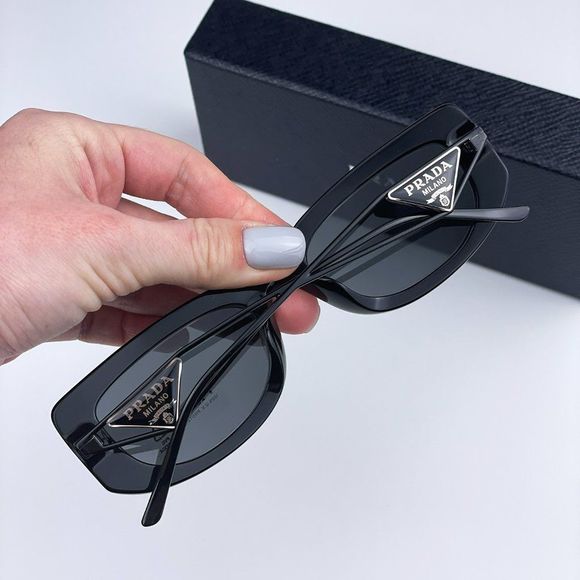 Prada PR14YS 1AB5S0 Sunglasses Black Dark Grey Rectangle Women - Picture 5 of 14